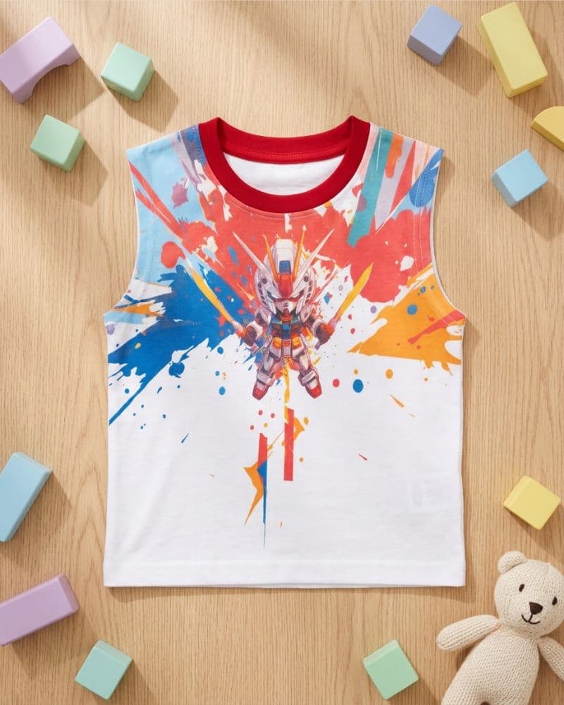 Digital robot white sleeveless t-shirt