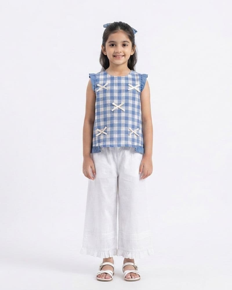 Blue white gingham check Cord Set